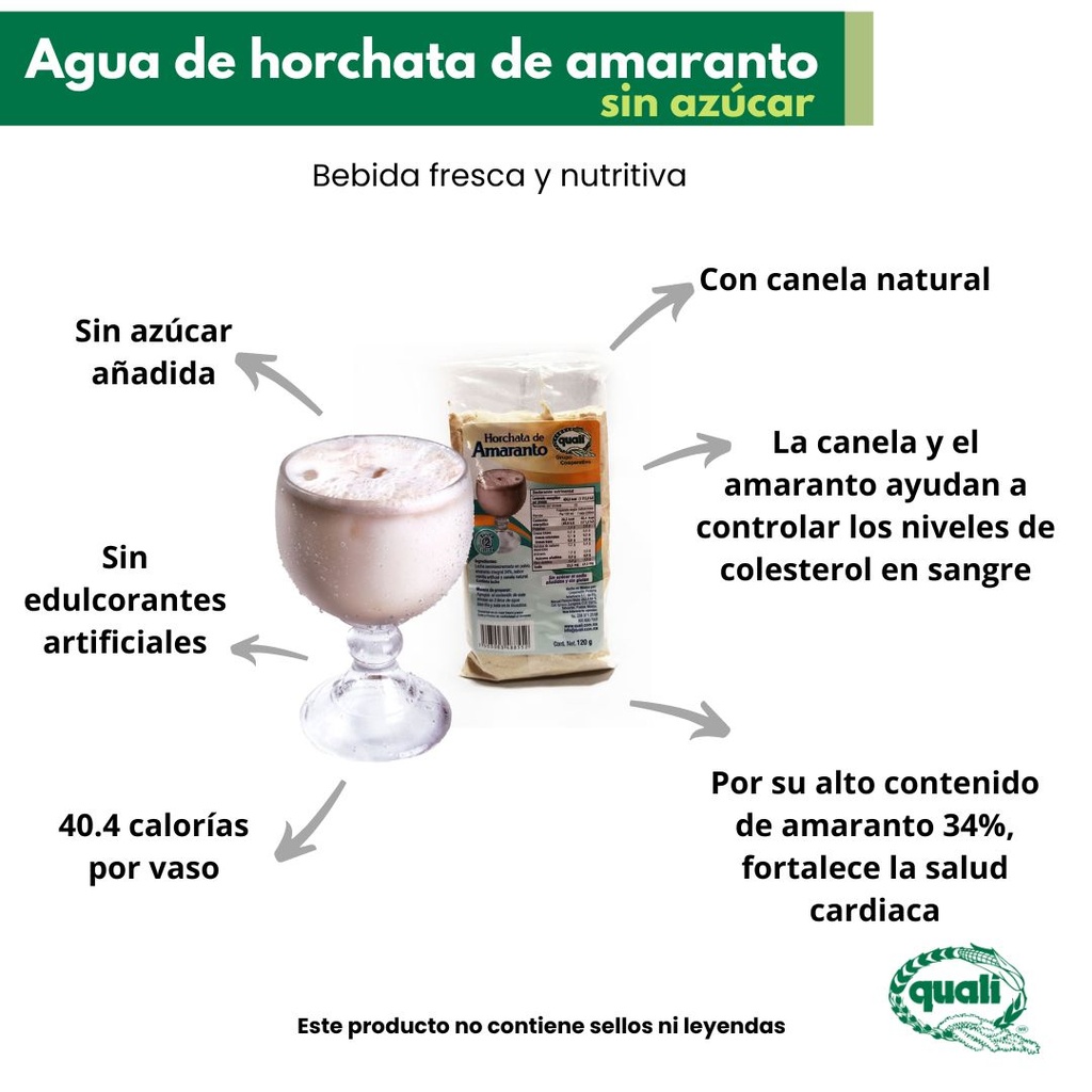 Paquete de 10 Horchatas de Amaranto Quali (sin Azúcar) 120 g