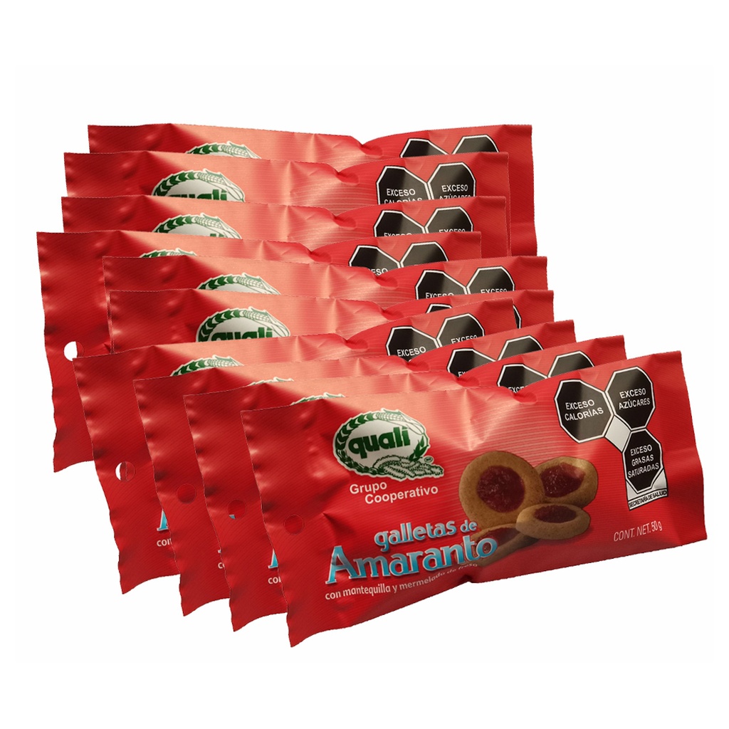 Paquete de 10 Galletas de Amaranto Quali con Mermelada de Fresa 50 g