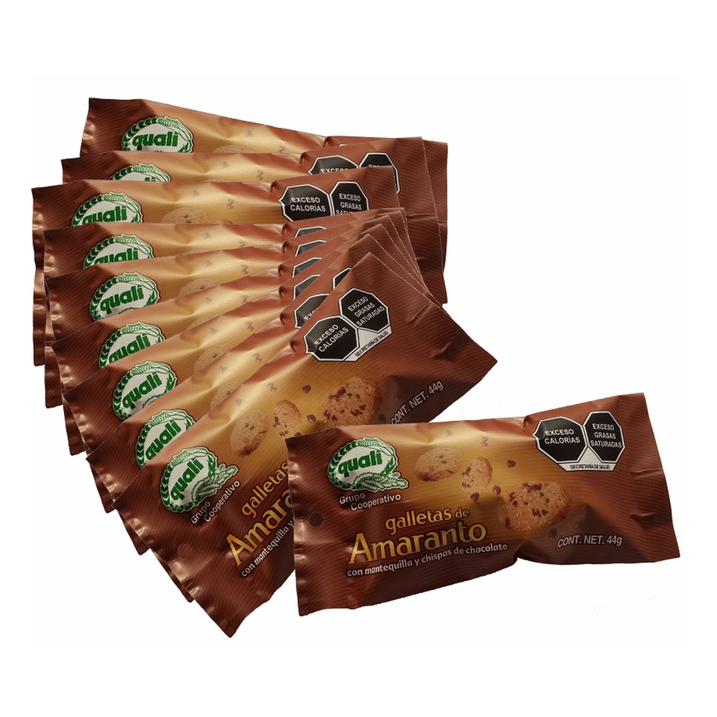 Paquete de 10 Galletas de Amaranto Quali con Chispas de Chocolate 44 g