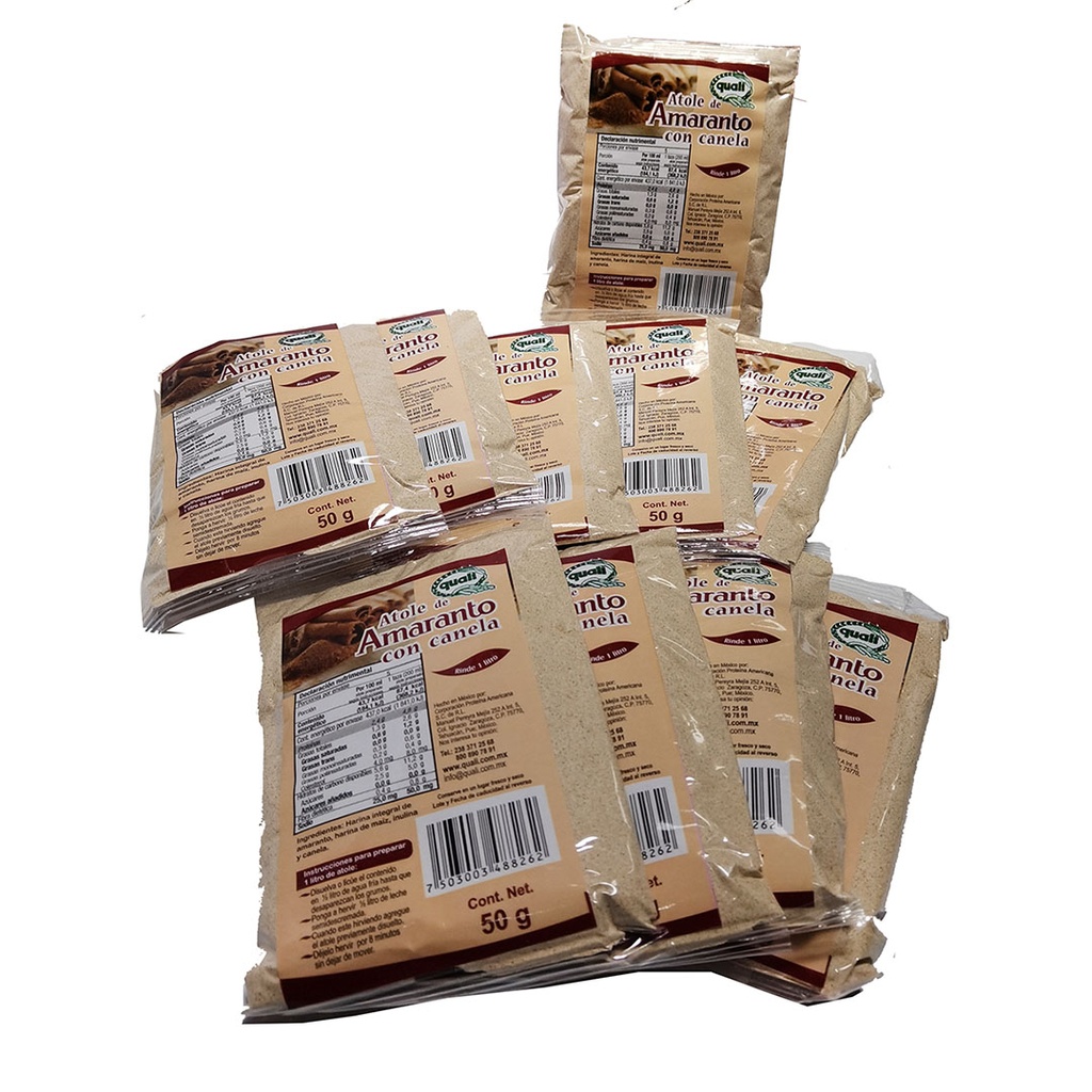 Paquete de 10 Atoles de Amaranto Quali con Canela 50 g