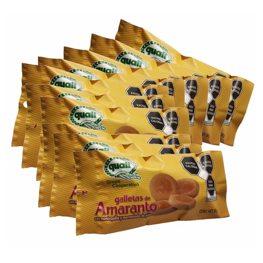 [1200-002-006] Paquete de 10 Galletas de Amaranto Quali con Mermelada de Piña 50 g