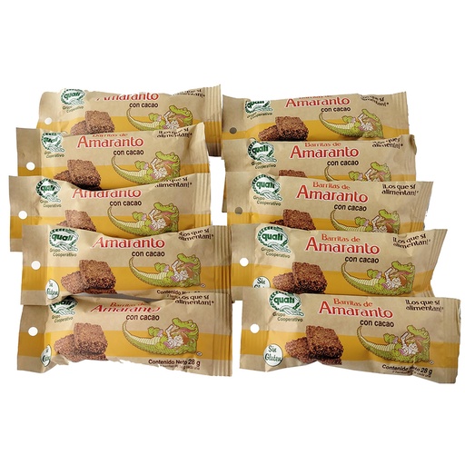 [1200-001-023] Paquete con 10 Barritas de Amaranto con Cacao 